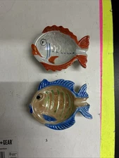 2 Fish Shaped Ash Tray Ceramic. Made In Japan 3.5”