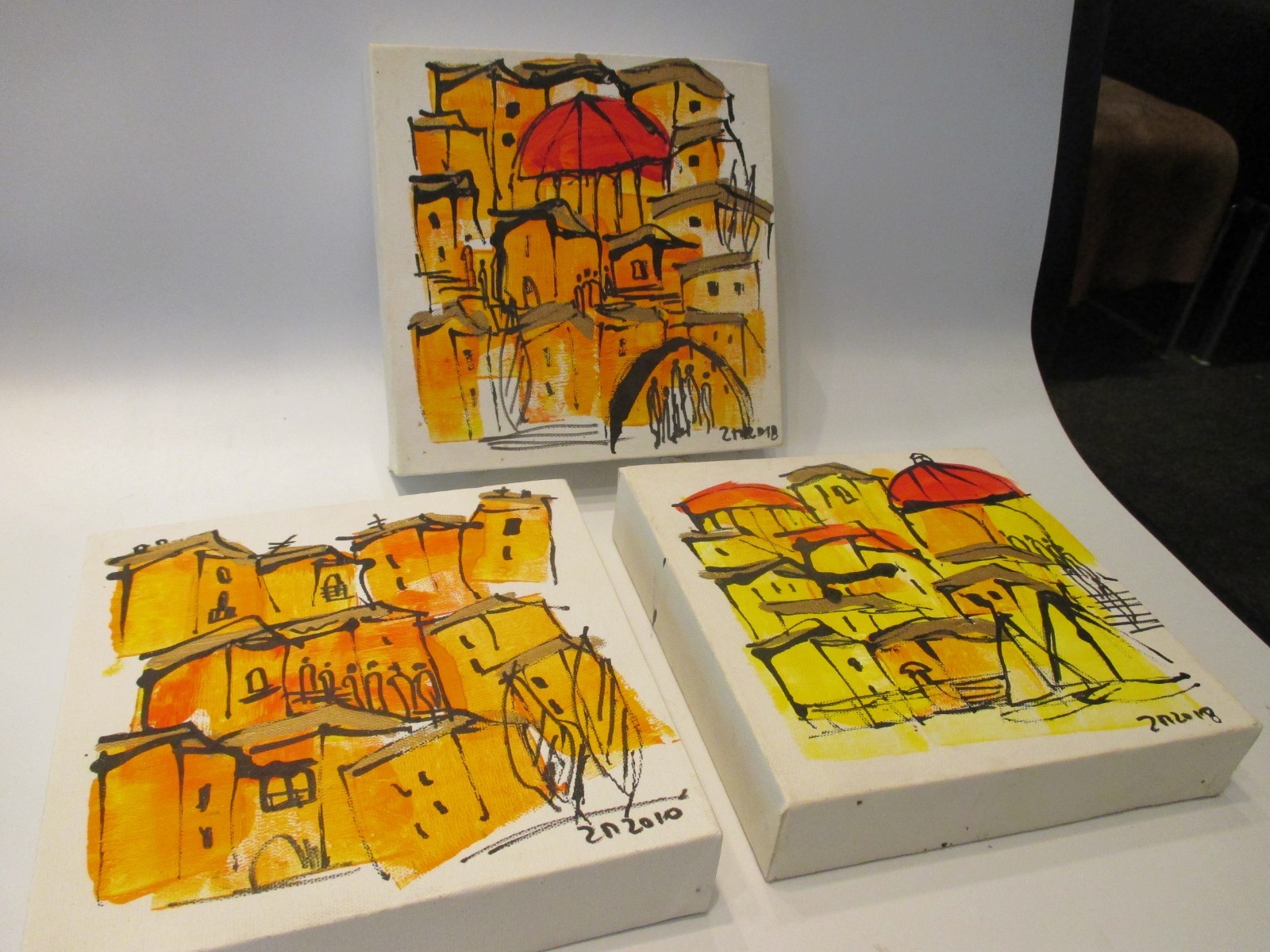 Italy 2 on canvas each 20x20x4 cm picture drawing painting Mediterranean summer