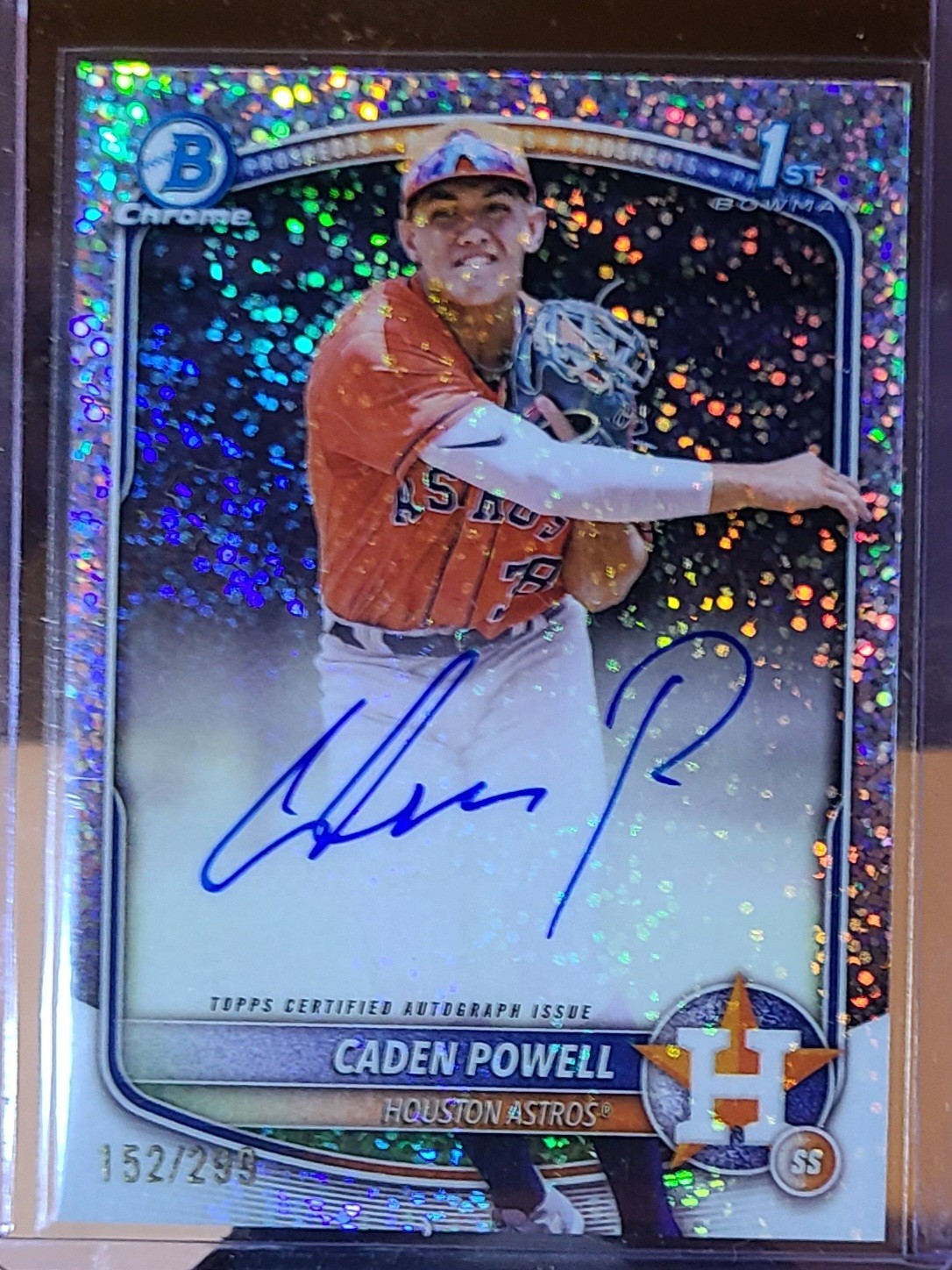 2025 Bowman Chrome Prospects Caden Powell 1st Speckle Auto /299 Houston Astros