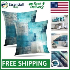 Set of 2 Decorative Turquoise and Grey Pillow Covers - 18x18 Elegant Art Style