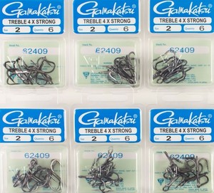 (LOT OF 6) GAMAKATSU TREBLE 4X STRONG HOOK SIZE #2 62409 M4252