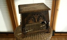 Antico sgabello taverna rovere stile Tudor giunto intagliato coperchio incernierato lampada laterale tavolo