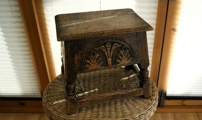 Antik Eiche Tudor Stil geschnitzt Gelenk Taverne Hocker Klappdeckel Beistell Lampe Tisch