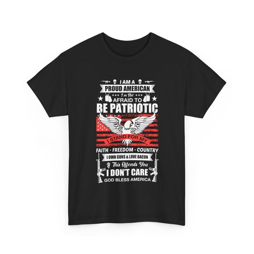 Proud American Patriotic Love Guns And Bacon American Unisex Heavy Cotton Tee - Picture 4 of 17