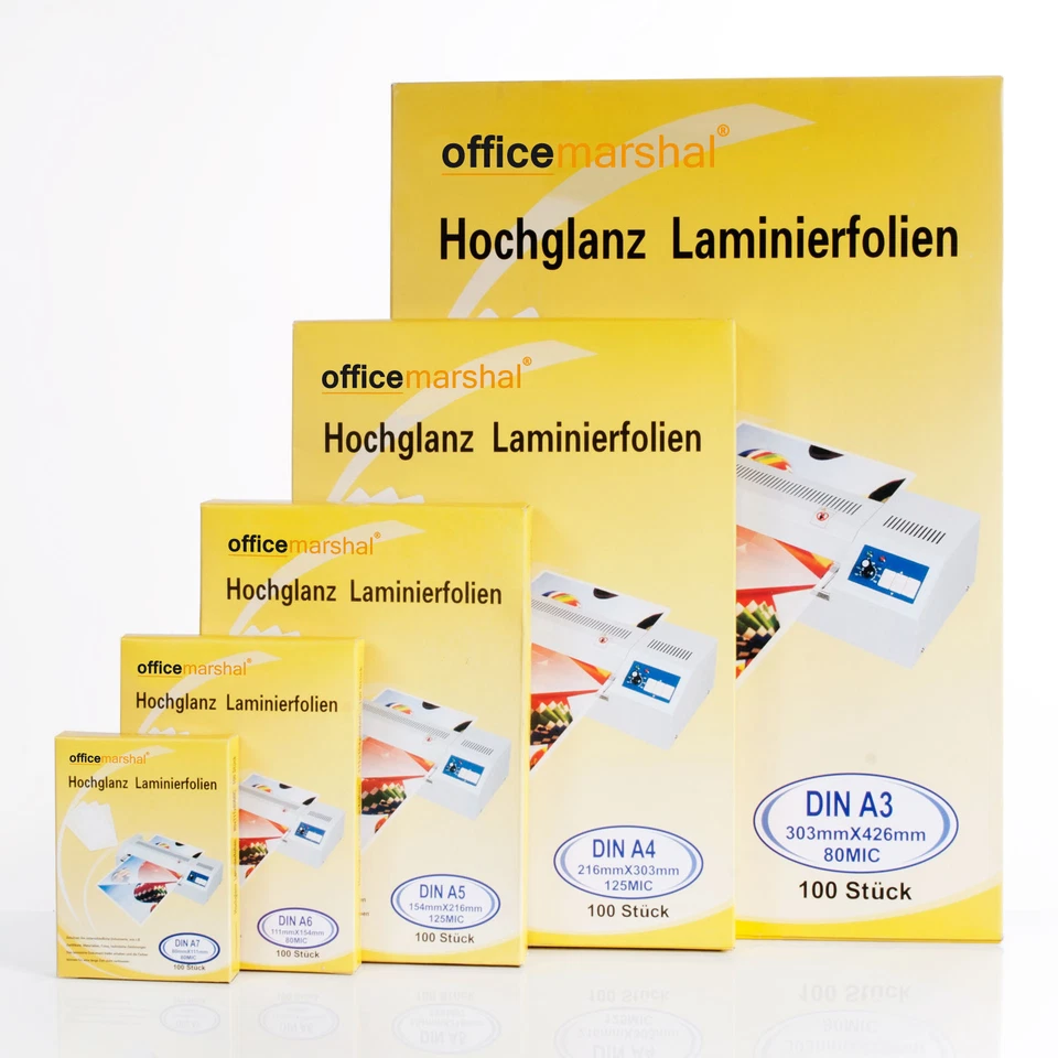 OFFICE MARSHAL® Laminierung Laminierfolien Folien zum Laminieren 80 Micron 250 Micron glanz