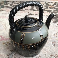Rare Antique Early Victorian Jackfield Pottery “Black Ware” Teapot (9”/23cm)