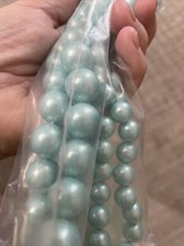 Lot Simulated Pearl Beads Light teal Green Multi Strands 10mm - 14mm Beads NWT