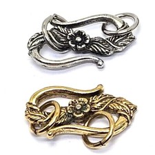 Flower S-Shaped Clasp Toggle Cast Fine Pewter - 24x13x3mm; - 3D
