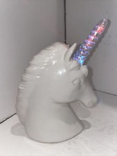 Ceramic Unicorn Night Light Battery Operated Color Changing Horn White 8.5  x7  