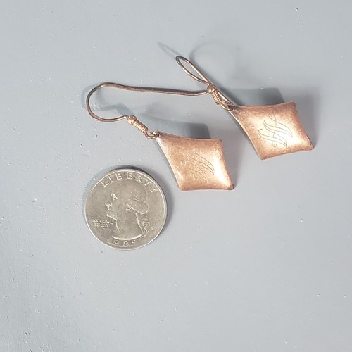 Monogram W Earrings Copper Tone Retro Mid Century Modernist Boho Pierced 2" - Picture 7 of 9
