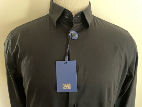 CAVALLI CLASS By ROBERTO CAVALLI New MEN'S SLIM FIT Black SHIRT SIZE 17.5  - 44 - Picture 1 of 15