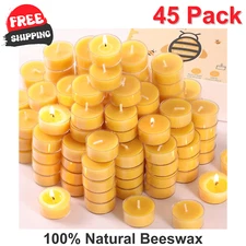 45 Pack Pure Beeswax Tea Light Candles Bulk 4 Hours, Natural Beeswax Tealights