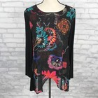 Chicos 1 Tunic Top Shirt Size M Floral Stretch Knit 3/4 Sleeves Asymmetrical