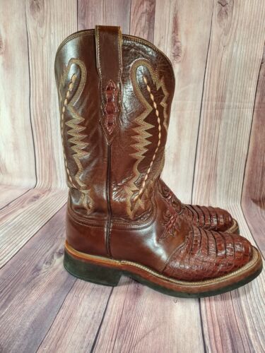 Stivali western uomo Lucchese 2000 marrone caimano punta rotonda doppia cucitura 8 2E EE - Foto 6 di 8