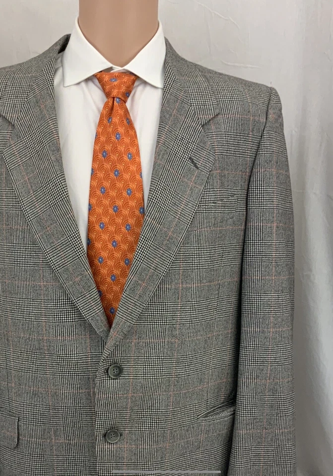 Conte di Roma Blazer 43R 灰色格伦格子羊毛意大利制造 LNWOT YGI T1-165 — 第 3/4 张图片