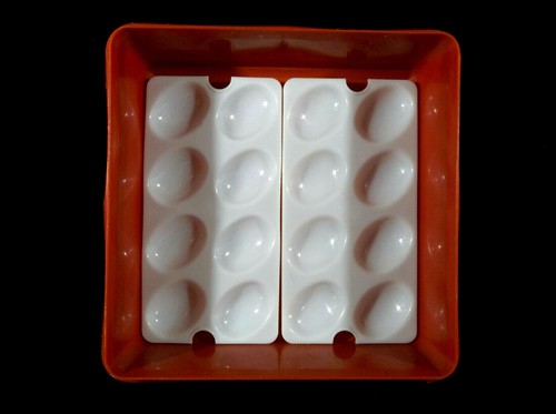 Tupperware Paprika 9" x 9" Snack Stor, 2 White Egg Tray Inserts & Canister Scoop - Picture 3 of 12