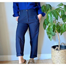 vintage navy blue high waisted trousers pants pockets old money size 8 petite