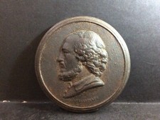 Vintage Cast Iron William Shakespeare Plaque w/Ceramic/Porcelain Back 12.5cm Dia