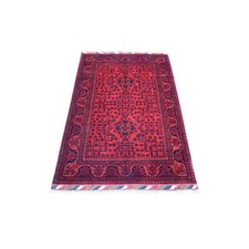 3'4" x 4'10" Deep Red Shiny Wool Hand Knotted Afghan Khamyab Rug R71804