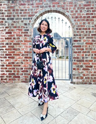 slim fit dress slacks Zara Blue White Floral Plunge V-Neck 3/4 Balloon Sleeve Midi Maxi A-li –  Brie