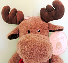 NWT, Kelly Baby Plush Tan Moose Rattle Reindeer Stuffed Animal w/ Scarf, 10" Sit