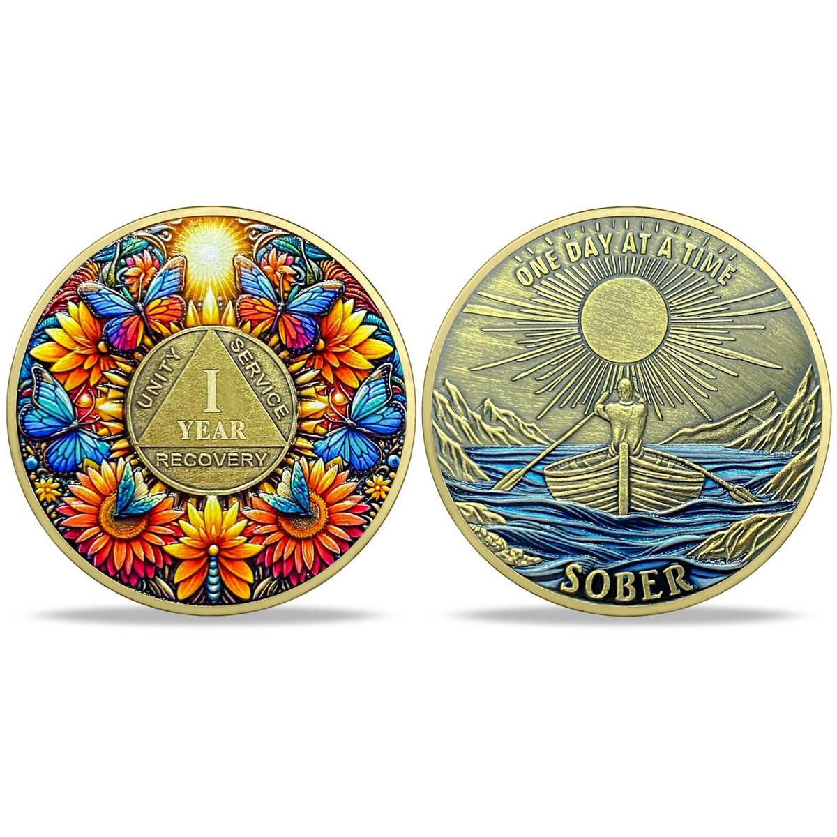 1 Year AA Sobriety Coin Alcoholics Anonymous Medallions Chip One Year Sober  Gift
