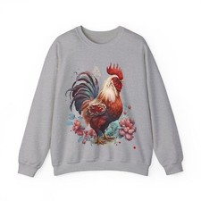 Floral Rooster Crewneck Sweatshirt Vintage Unisex Chicken Lover Rooster Sweater