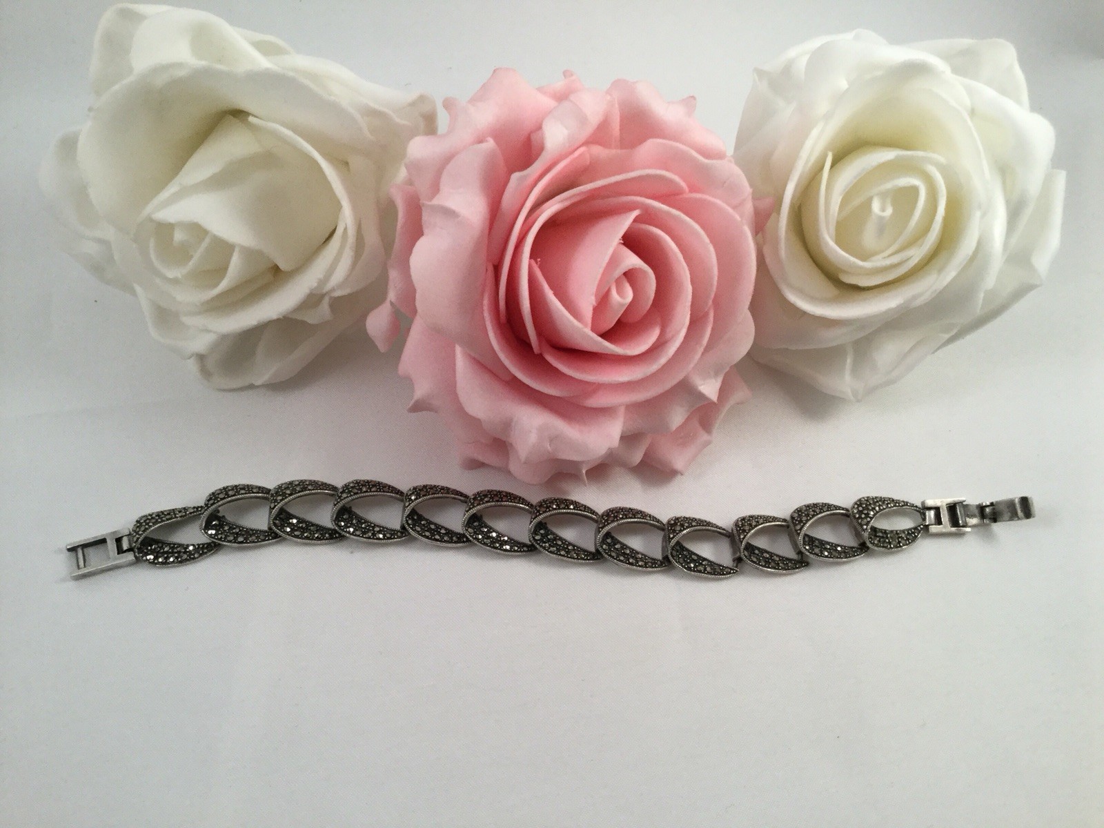 Antique Vintage Jewelry Sterling Silver Bracelet Marcasites Art Deco