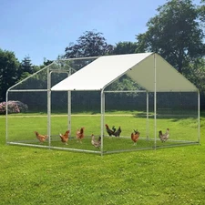 Large Metal Chicken Coop with Run  Walk-in Poultry Cage with Waterproof Cover