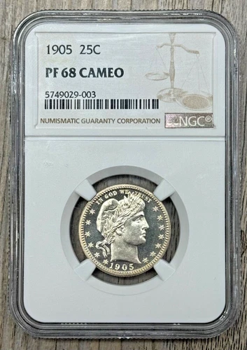 1905 P Barber Proof Quarter 25c NGC PR 68 CAMEO, Top Population Proof Coin