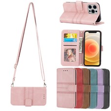 For iPhone 16e 15 14 13 12 11 X Magnetic Wallet Card Phone Case  Shoulder Strap