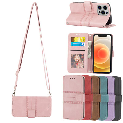 For iPhone 16e 15 14 13 12 11 X Magnetic Wallet Card Phone Case + Shoulder Strap
