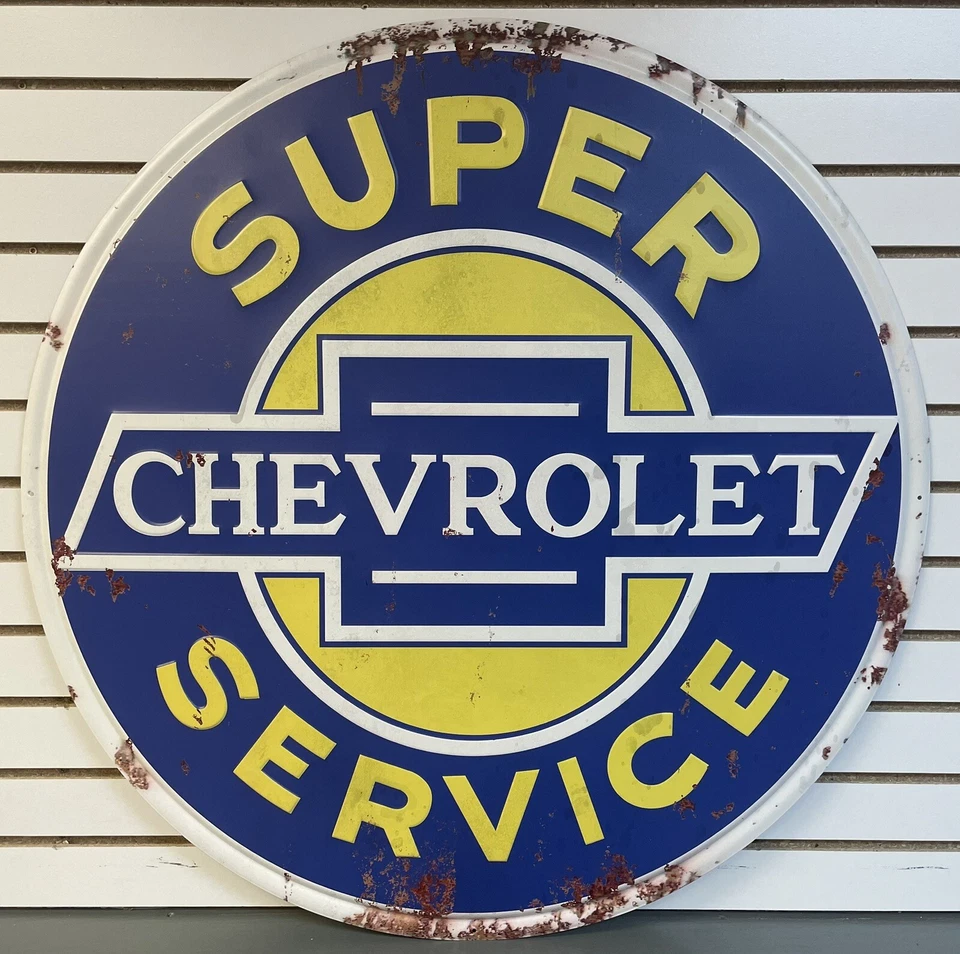 Letrero metálico grande 36" Chevrolet Super Service CHEVY reproducción automática/gas y aceite Foto 2 de 4