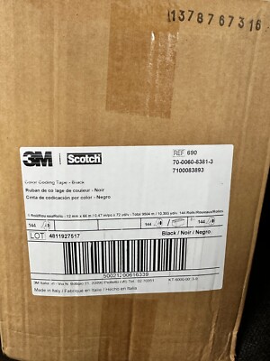 Scotch Colored Film Tape 690 Black, 12 mm x 66 m (Case of 144) SH