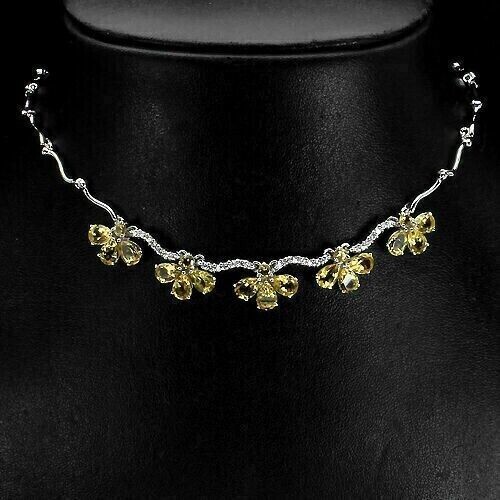 Silver Necklace with Genuine Yellow Citrine Gemstone in Solid Sterling 17-19 Inches