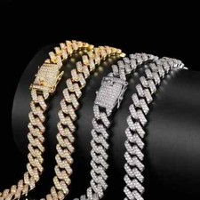 Hip Hop Iced Gold Silver Plated Simulated Diamond Zig Zag Cuban Chain Necklace