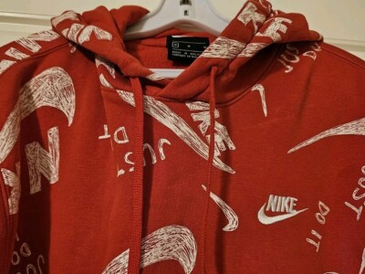red nike hoodie with checks all over