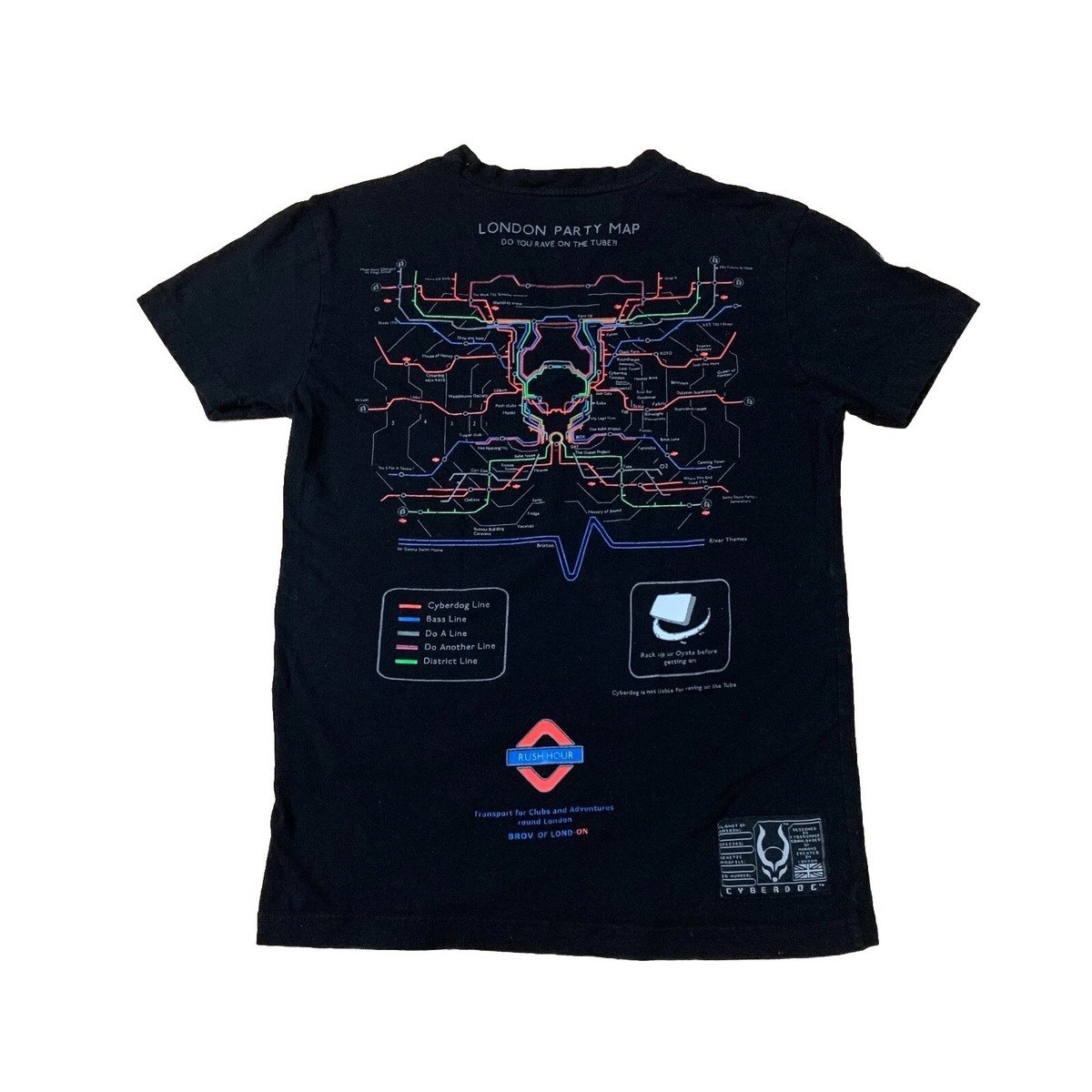 Cyberdog London Rave Tube Map T Shirt Black Size Small | eBay
