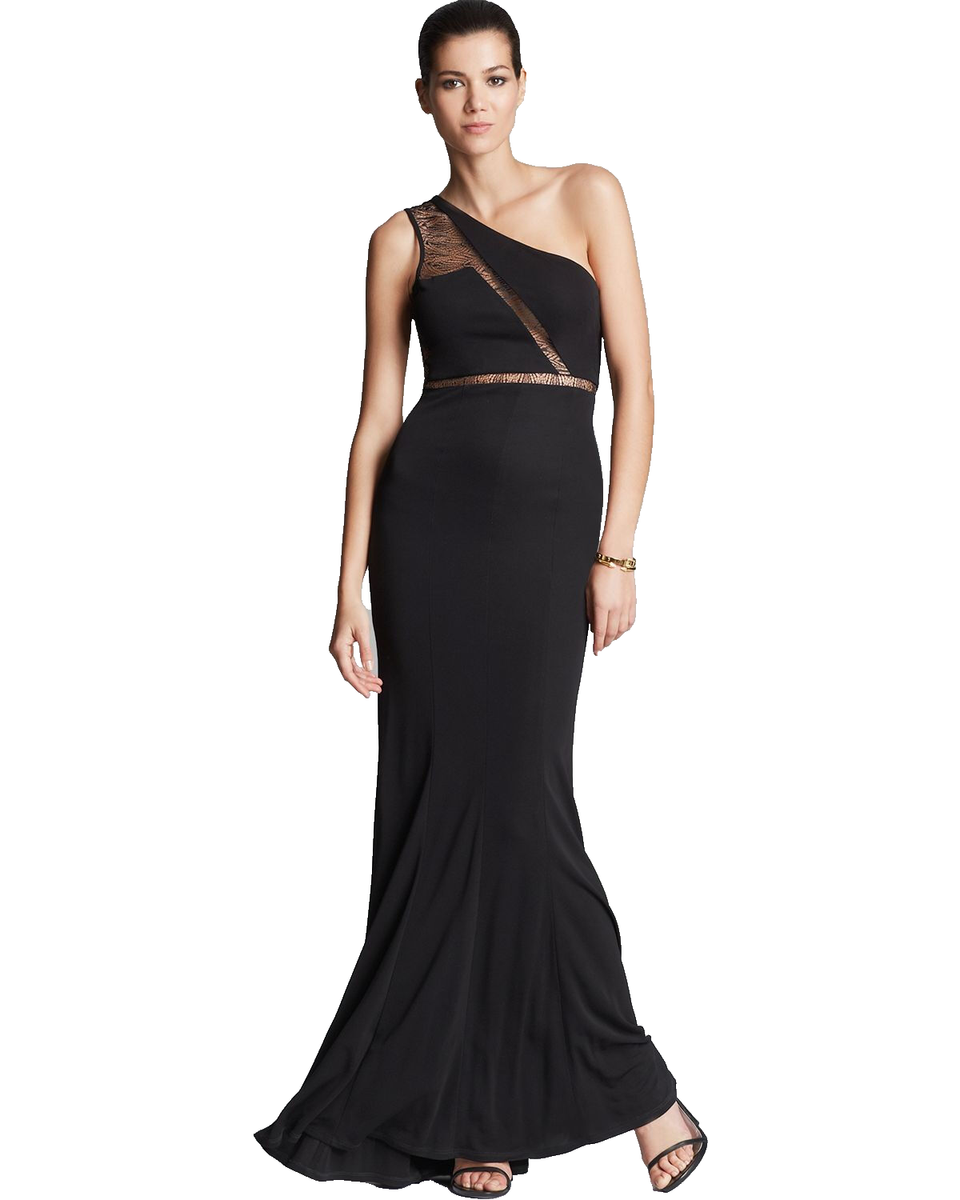 ABS Allen Schwartz ~ Black Jersey Lace Inset & Illusion Back Gown L NEW $445