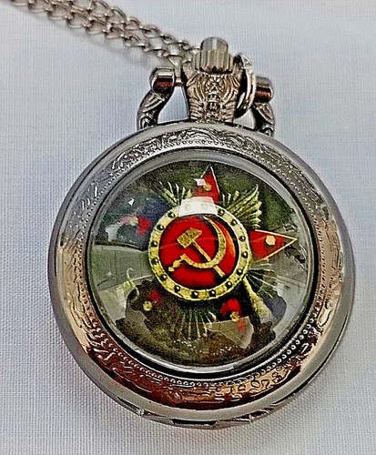 Black Pocket Watch Hammer Sickle Logo Army Cold War Old WW2 WW1 Vintage Retro UK - Zdjęcie 1 z 12