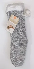 NEW Fuzzy Long Shimmer Slipper Socks Non Skid Sequin Women's Sizes 8-10 Gray