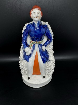Antike Staffordshire Flatback Figur Prinz Albert im blauen Mantel um 19.