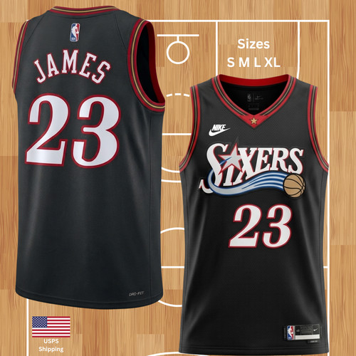 🏀 Lebron James #23 BLACK Philly 76ers Jersey 🏀 Small Med Large XL