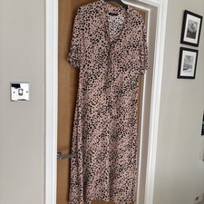 M&S Collection Ditsy blush pink & black animal print Midi maxi Tea Dress UK 14
