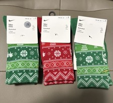 BNWT 3 PAIR LOT NIKE YOUTH ELITE BASKETBALL HOLIDAY CREW SOCKS US SIZE 10-3Y