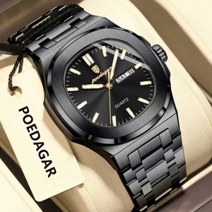 Men's Luxury Square Dial Quartz Watch Stainless Steel Waterproof Luminous Date