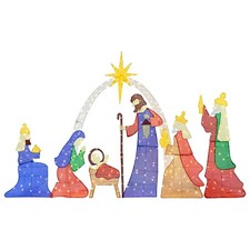 JAMFLY Lighted Outdoor Christmas Nativity Scene Set with Zip Ties  Stakes