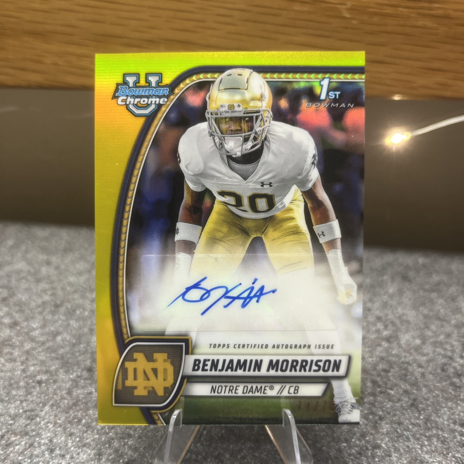 2024 Bowman U Chrome Prospect Yellow Refractor /75 Benjamin Morrison Auto