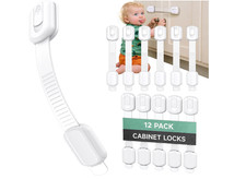 Baby Proofing Cabinet Locks 12 Pack - Child Safety Latches No Drill 3M Adhesive
