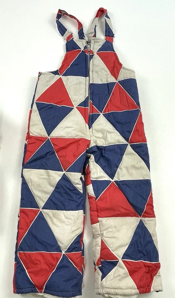 Traje de nieve vintage Pierre Cardin para niños talla 4T baberos y chaqueta rojo azul triángulos Foto 2 de 4